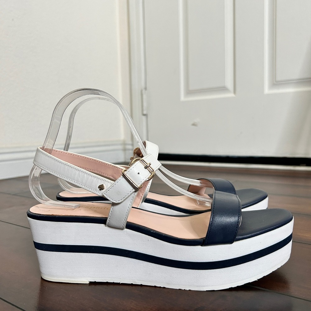 Kate Spade New York Women's Hayden Platform Wedge Sandal Navy/White Size 10 New